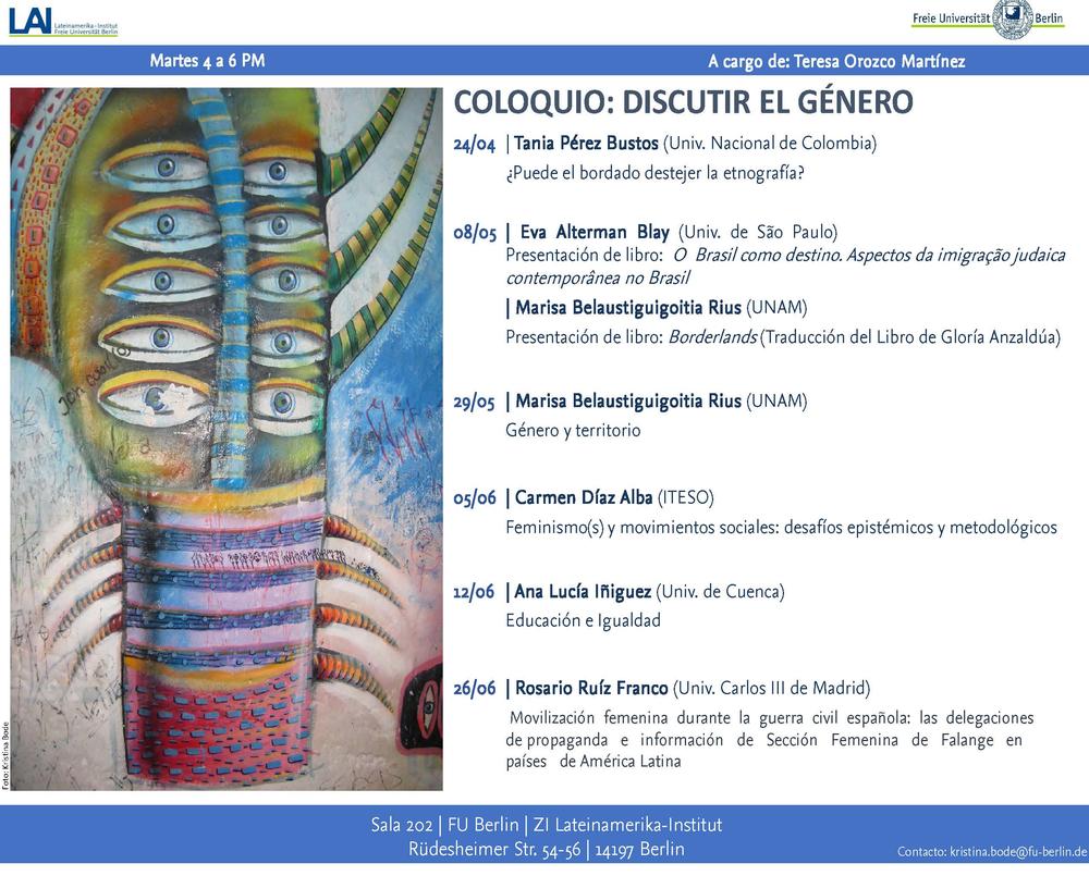 Gastvorträge im Kollquium "Discutir el género" im Sommeresemester 2018