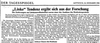 Auszug aus einem Presseartikel über die Ende der 1980er-Jahre von einem ,linken‘ Institut ausgehende Protestwelle.