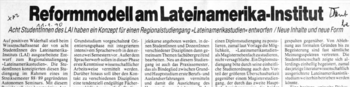 Bologna avant la lettre: Auszug aus einem Artikel über einen 1990 geplanten Diplomstudiengang „Lateinamerikastudien“.