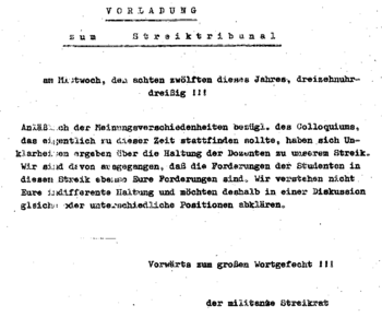 Vorladung zum Streiktribunal vom Dezember 1976.
