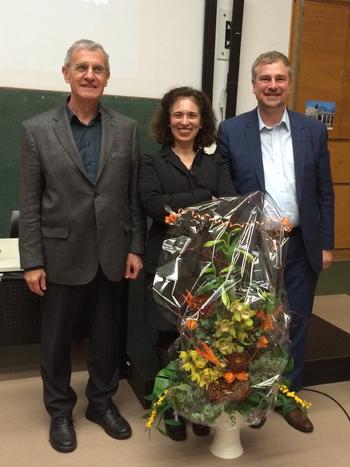 Georg-Forster-Forschungspreisträgerin Irina Podgorny mit Guillermo Ranea und Stefan Rinke beim Festvortrag.