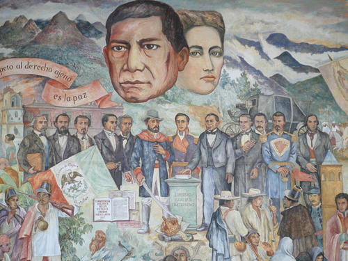 Benito Juarez und seine Frau Margarita Maza. Wandmalerei von Arturo García Bustos,1980, Palacio de Gobierno, Mexiko