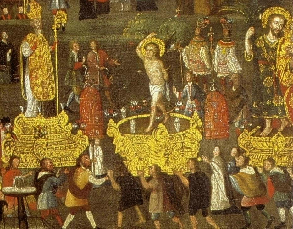 Prozessionsstatuen bei Corpus Christi Feier