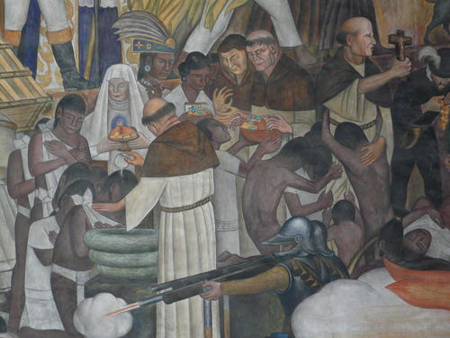 Las Casas tauft Indigene Wandmalerei von Diego Rivera, Nationalpalast Mexiko Stadt