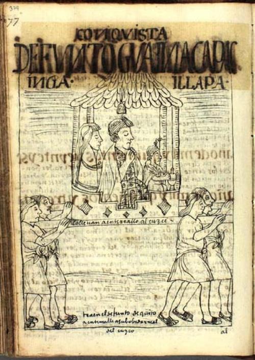 Der Leichnam des Huayna Capac Inka, der zur Bestattung von Quito nach Cuzco transportiert wird.