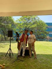 Carmen Ibáñez and the musician Luis Emilio at the Instituto de Investigaciones Sociales, UNAM