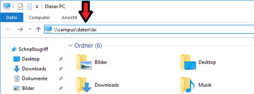 Zugriff auf das Gruppenlaufwerk über die Adresszeile