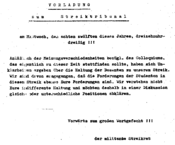 Convocação ao Tribunal de Greve em dezembro de 1976.