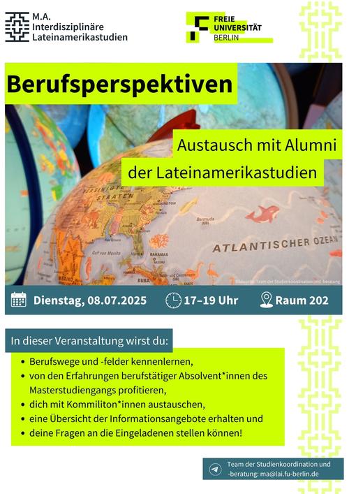 Veranstaltung "Berufsperspektiven: Austausch mit Alumni der Lateinamerikastudien" am 08.07.2025
